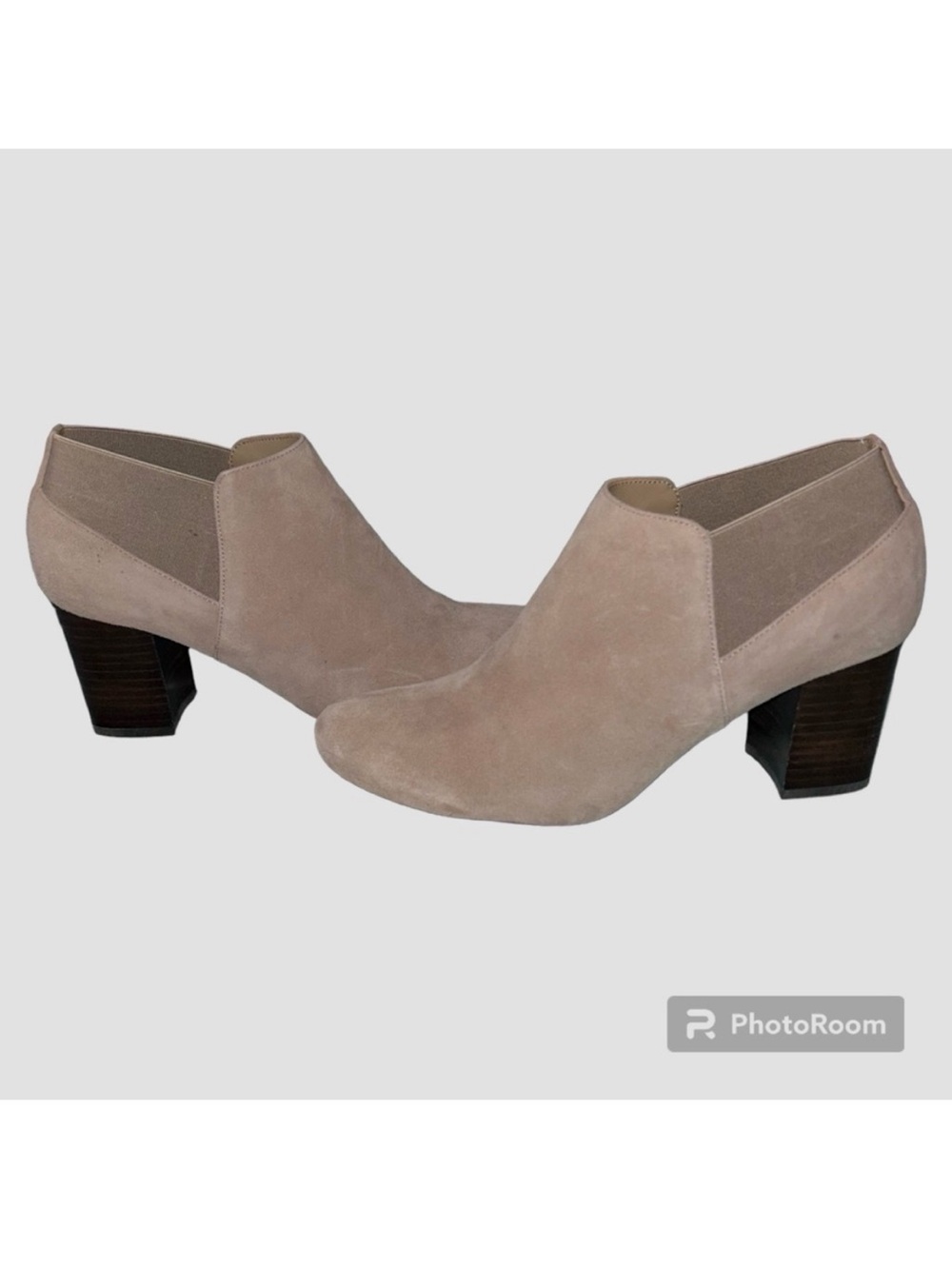 Vaneli Taupe Suede Heeled Ankle Booties - Size 6.5